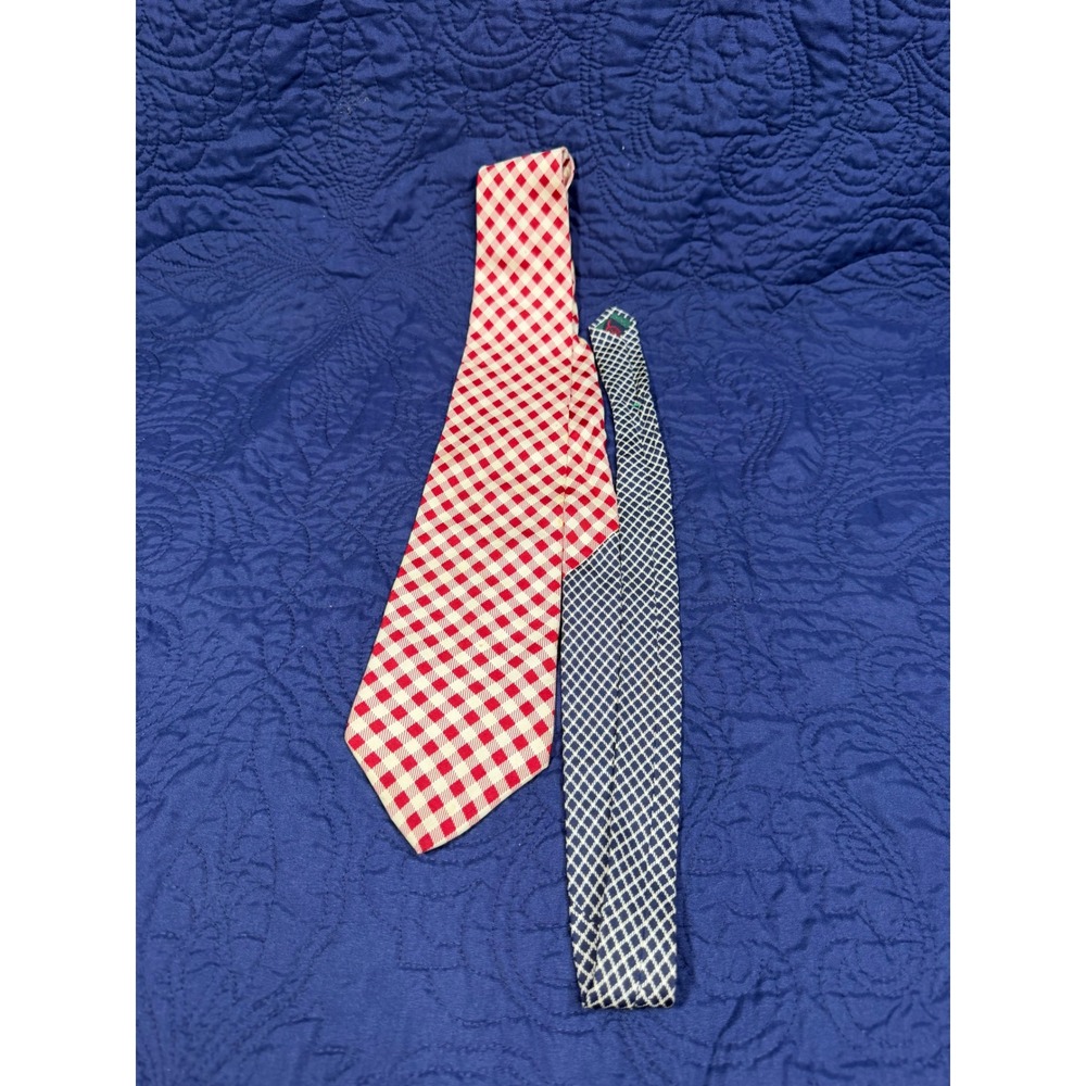 Tommy Hilfiger Mens Silk Tie Red White Gingham Navy Blue Diamond Geometric USA